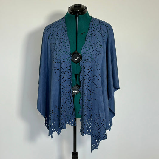 Blue Suede-Feel Open Front Poncho Top