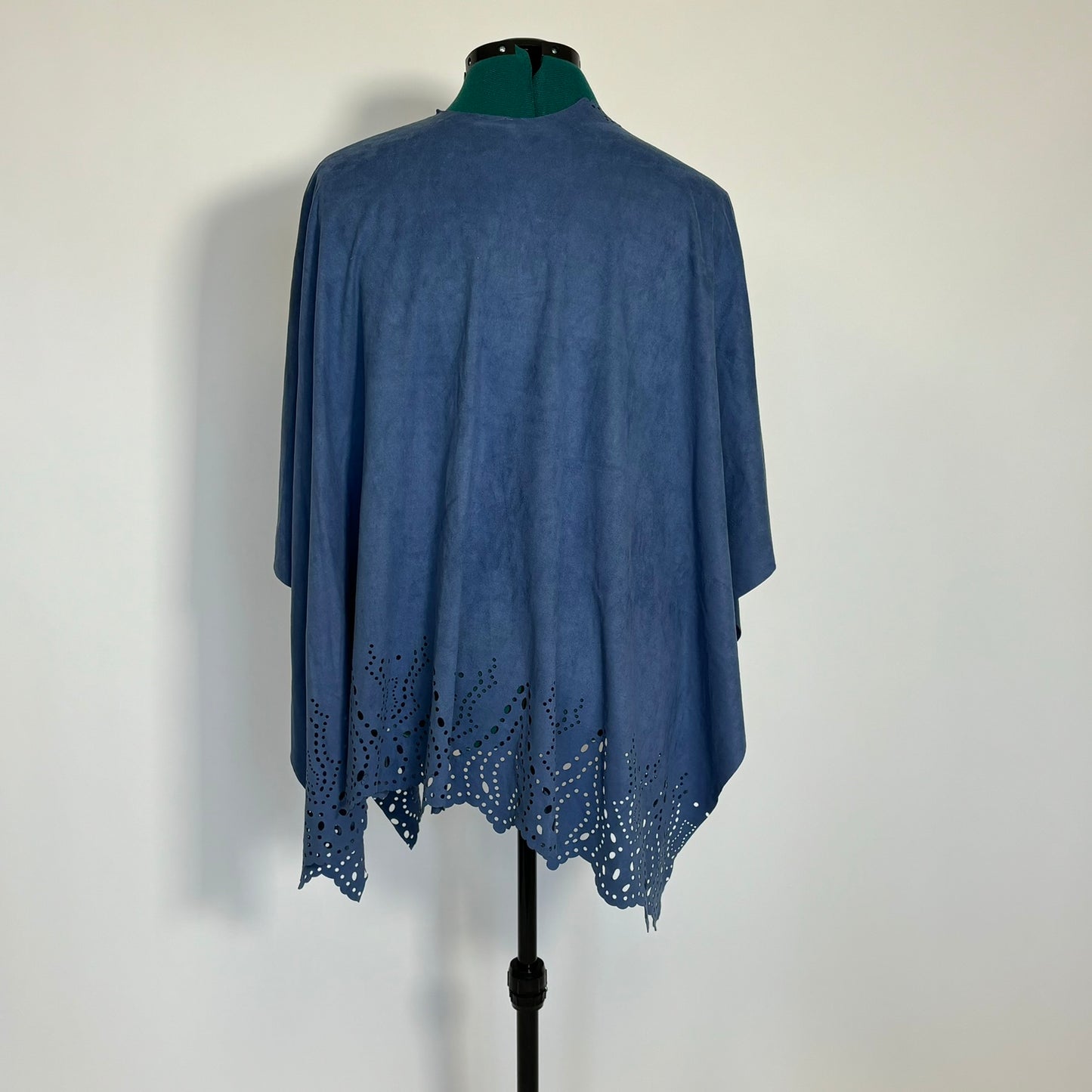 Blue Suede-Feel Open Front Poncho Top