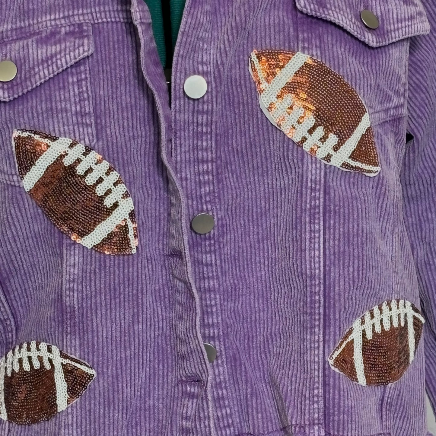 Purple Corduroy Jacket with Sequin Football Patches