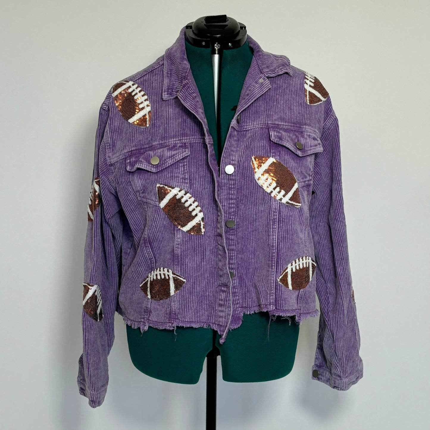 Purple Corduroy Jacket with Sequin Football Patches