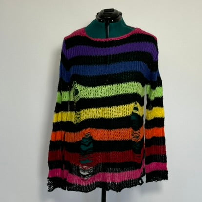 Rainbow Striped Destructed Sweater