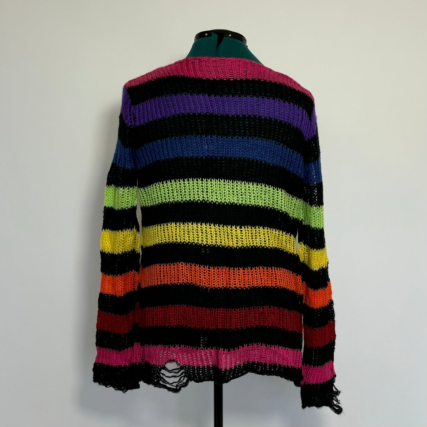 Rainbow Striped Destructed Sweater