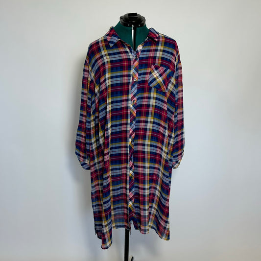 Semi Sheer Plaid Shirt Dress