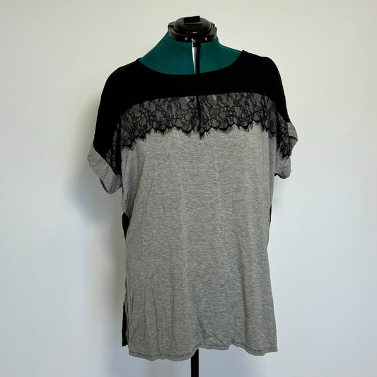 Grey with Black Lace Short Sleeve Top