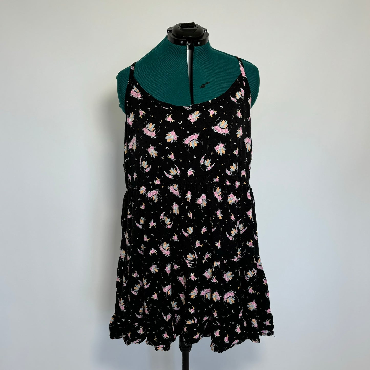 Black Tiered Dress with Pastel Crystal Print