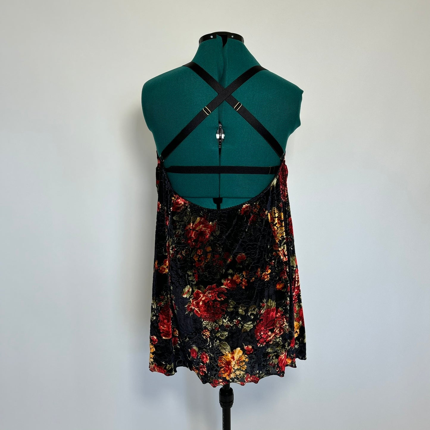 Black Velvet Floral Print Dress