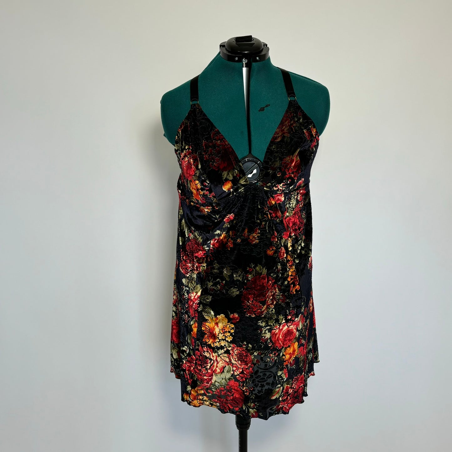 Black Velvet Floral Print Dress