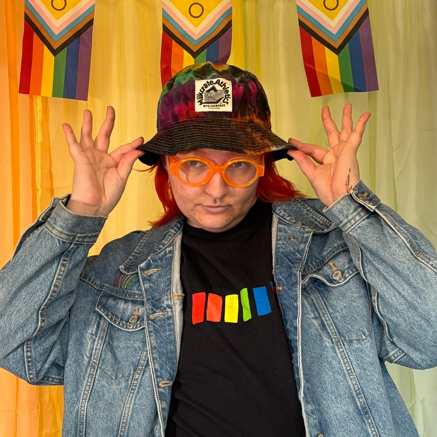 Black and Rainbow Tie Dye Bucket Hat