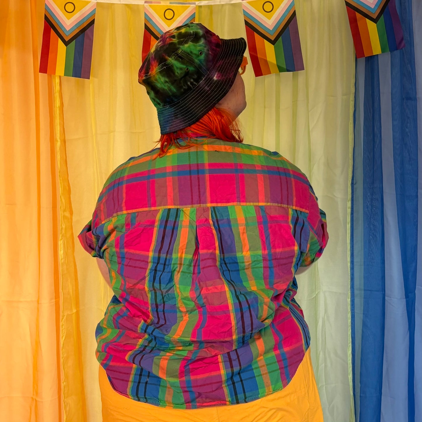 Black and Rainbow Tie Dye Bucket Hat