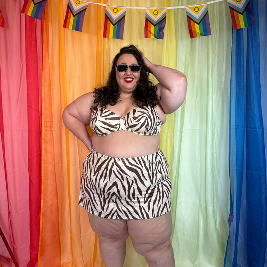 Brown and Cream Zebra Print Swim Skirt
