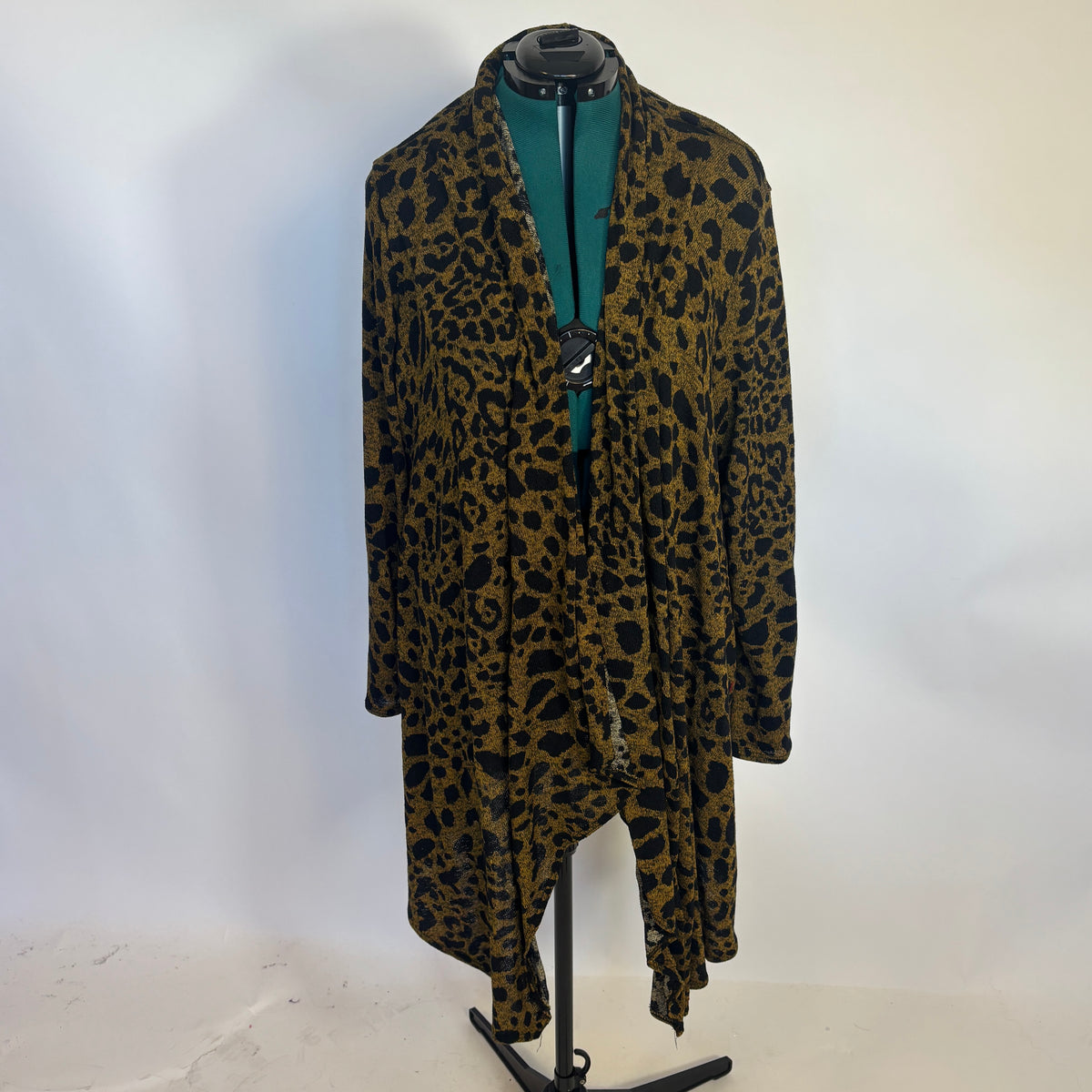 Grungy Yellow and Black Leopard Print Open Front Cardigan