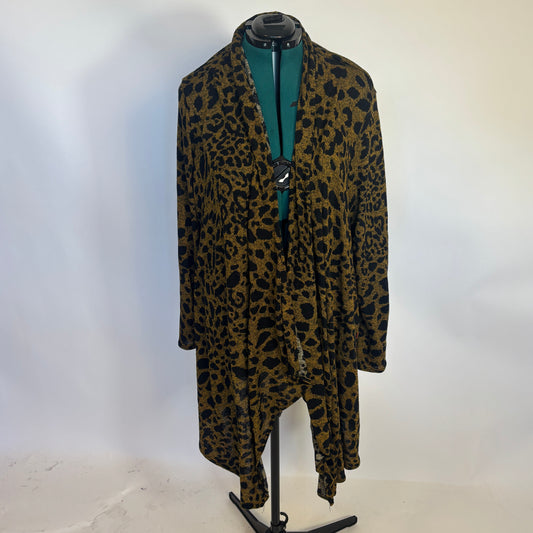 Grungy Yellow and Black Leopard Print Open Front Cardigan