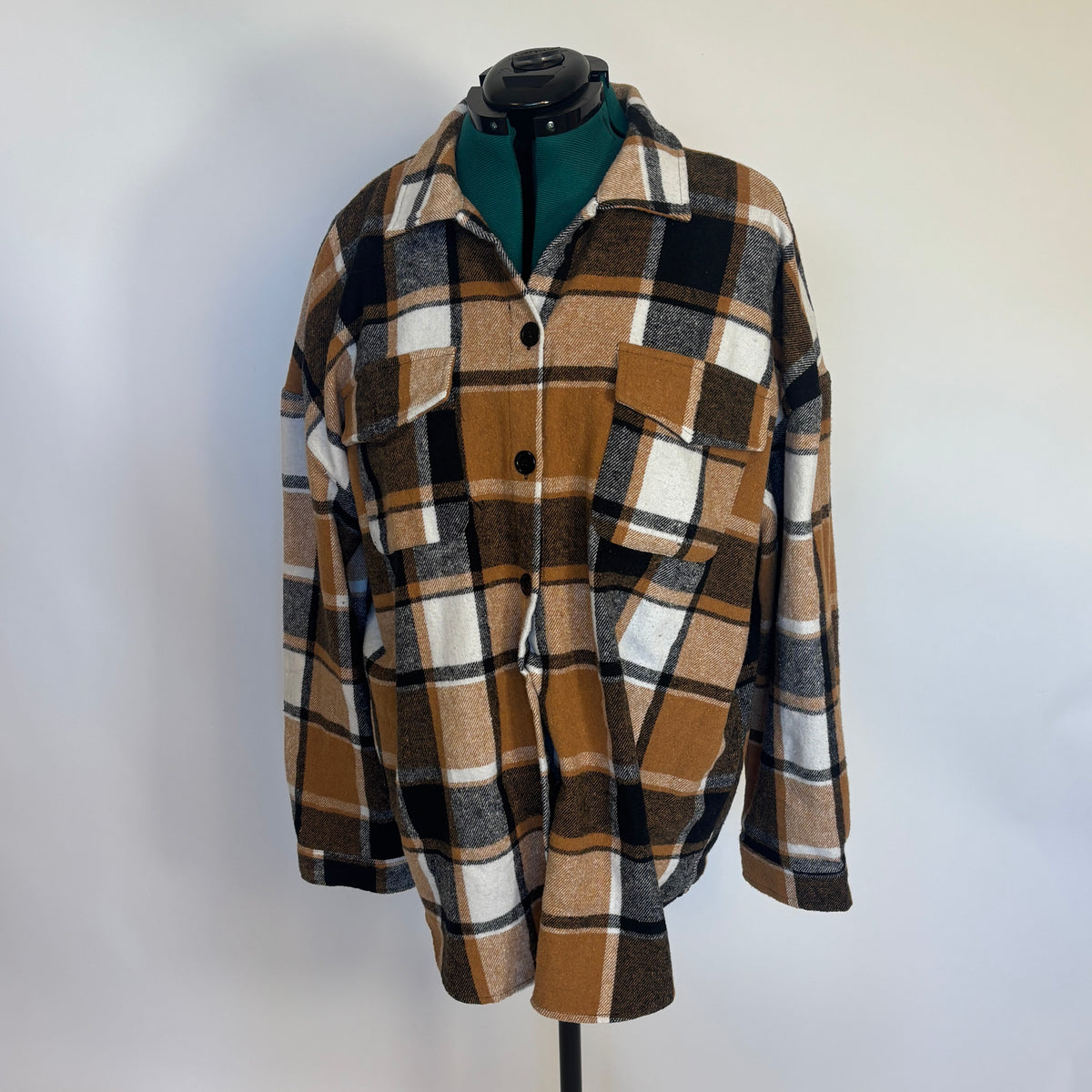 Neutral Tone Plaid Flannel Shacket