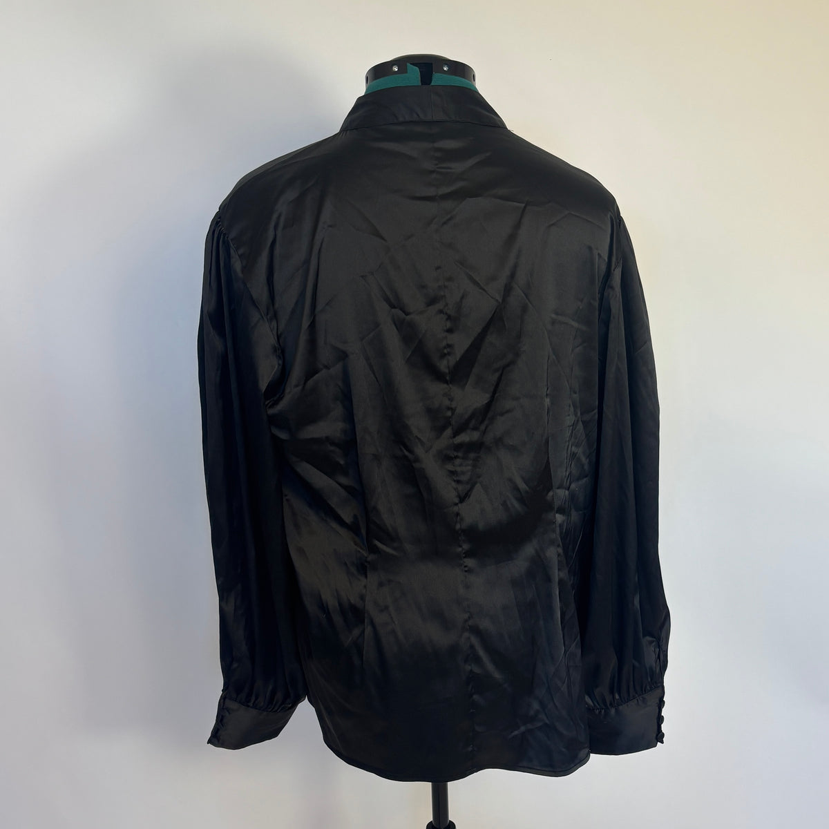Unique Vintage Black Satin Pussybow Blouse