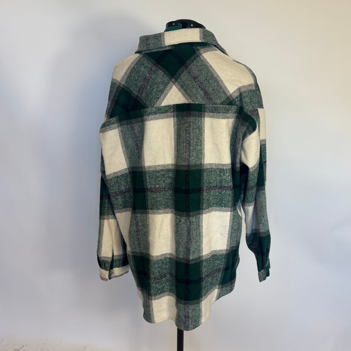 Green and White Heavyweight Plaid Flannel Shacket