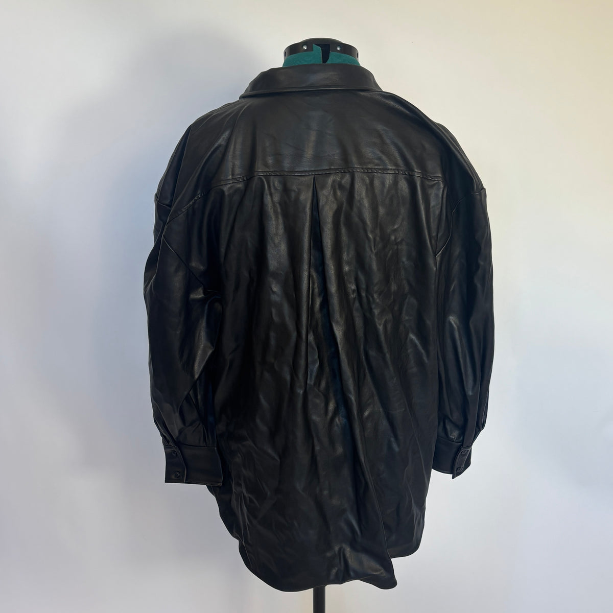 Black Faux Leather Button Front Shacket