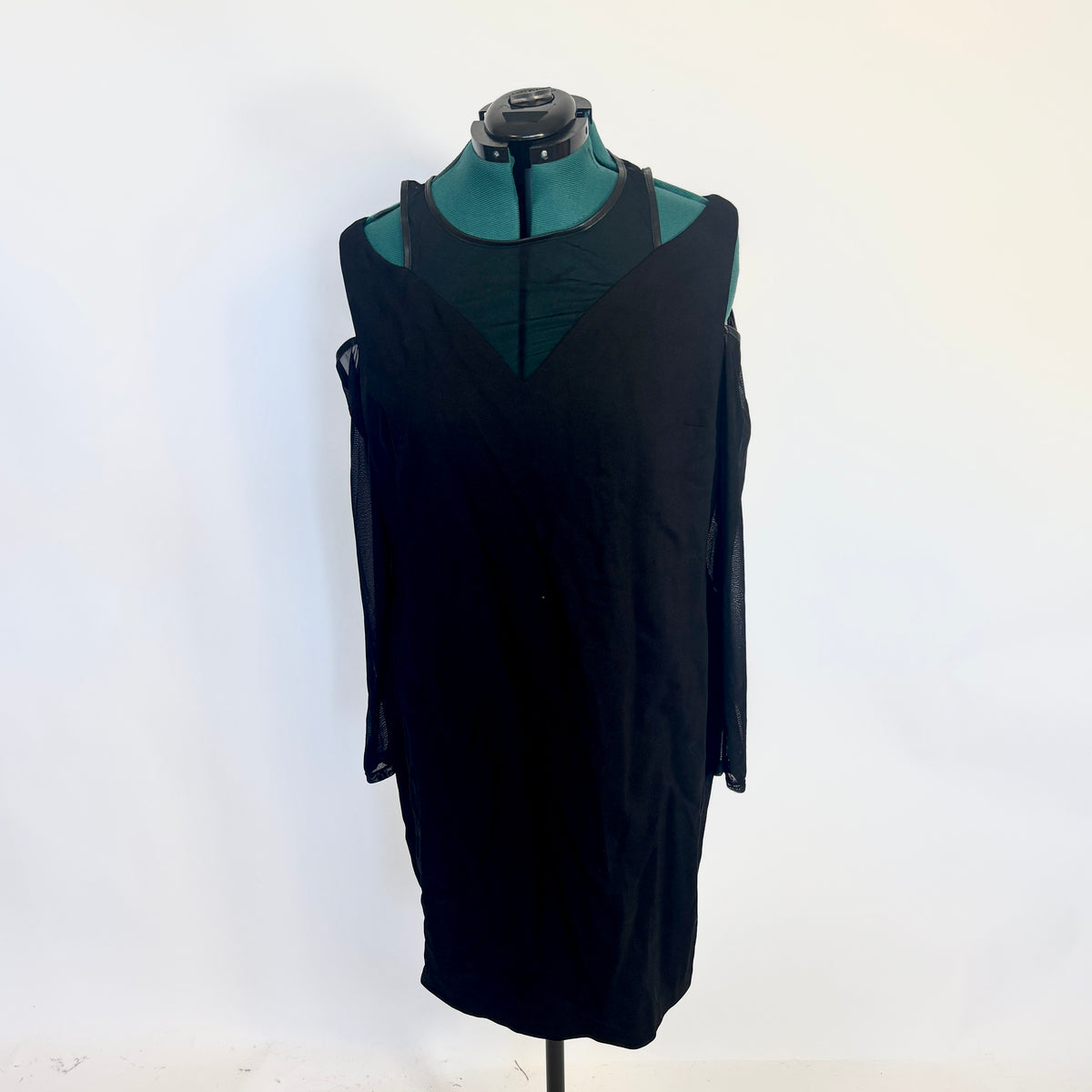 Black Knee Length Pencil Dress with Mesh Details