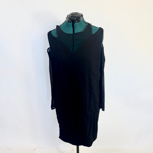 Black Knee Length Pencil Dress with Mesh Details