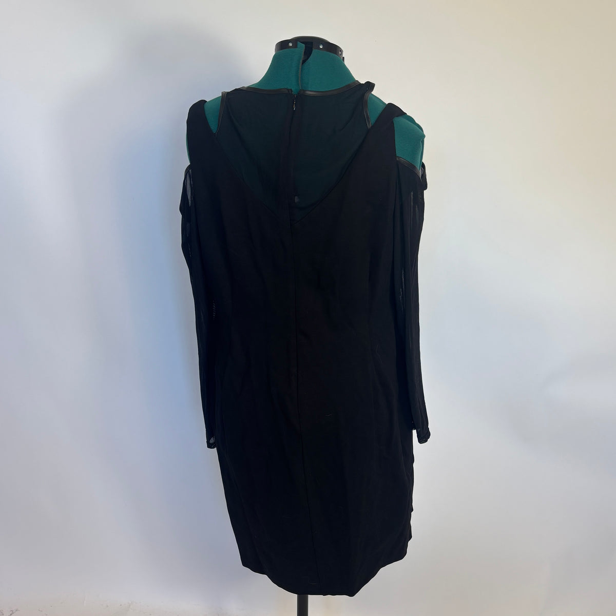 Black Knee Length Pencil Dress with Mesh Details