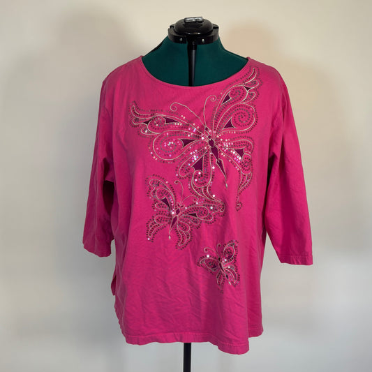 Vintage Bob Mackie Pink 3/4 Length Sequin Butterfly Top