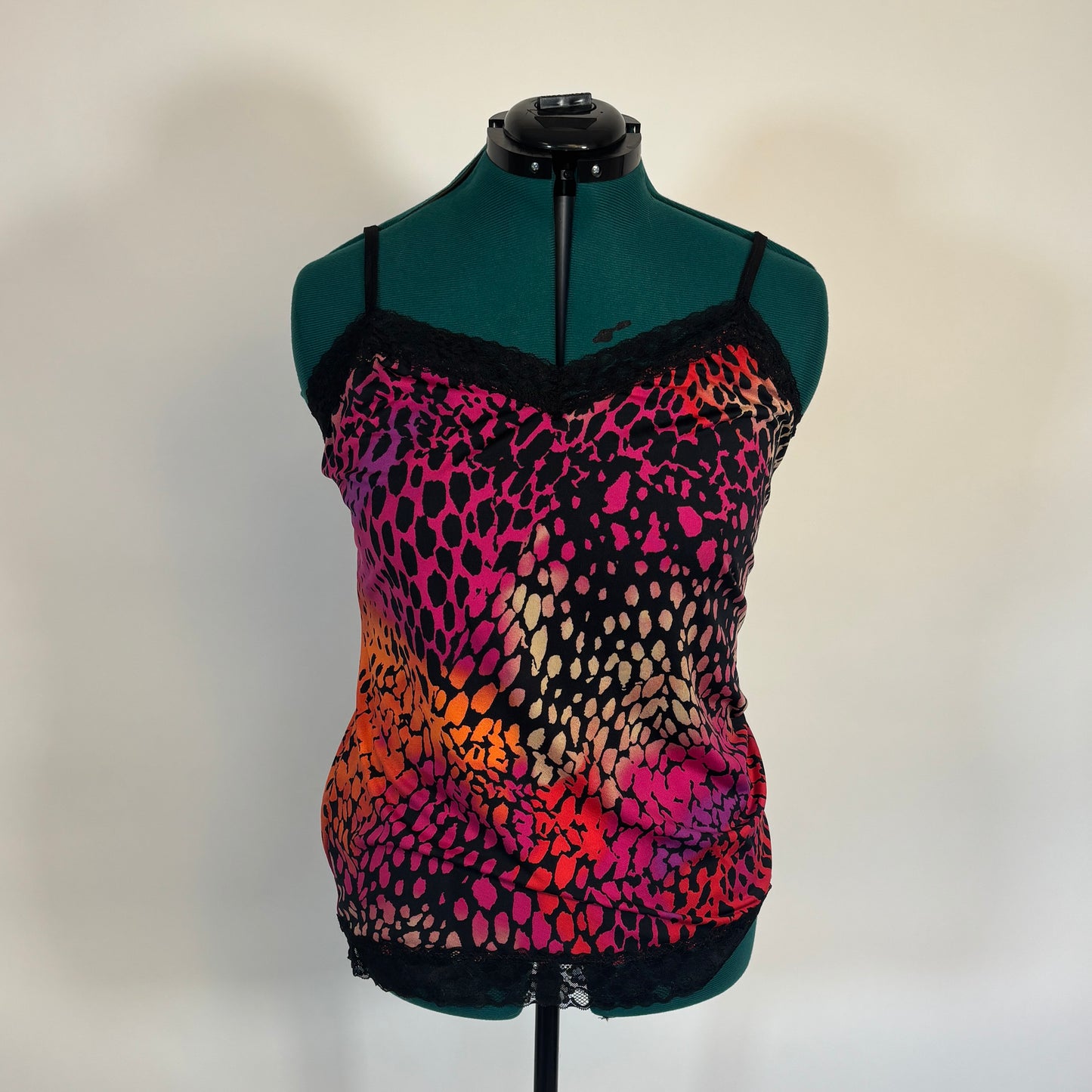 Vintage Fashion Bug Animal Print Lace Trim Cami