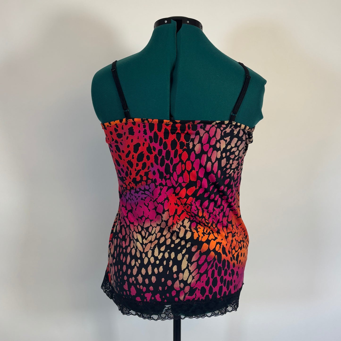 Vintage Fashion Bug Animal Print Lace Trim Cami