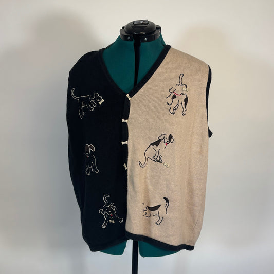Vintage Split Tone Dog Print Sweater Vest