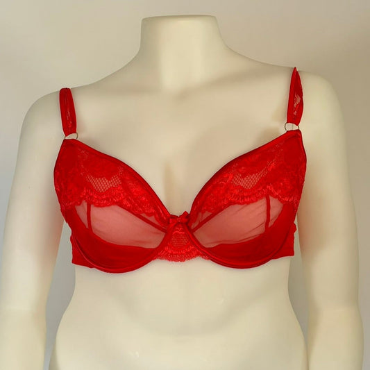 Felicity Hayward X Playful Promises Red Mesh and Lace Bra (42 DD/E)