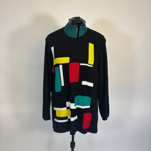 Vintage Black Lightweight Sweater with Geometric Design