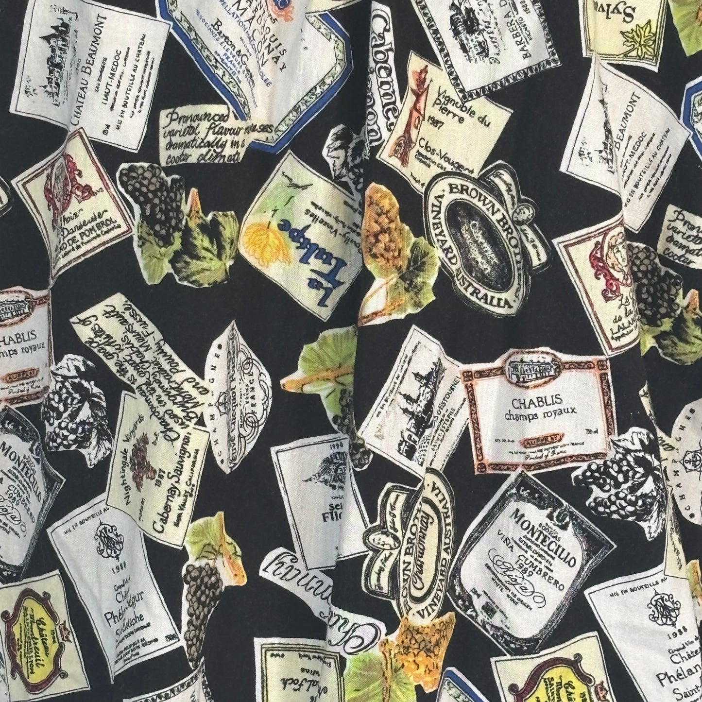Vintage Wine Label Print Short Sleeve Button Up