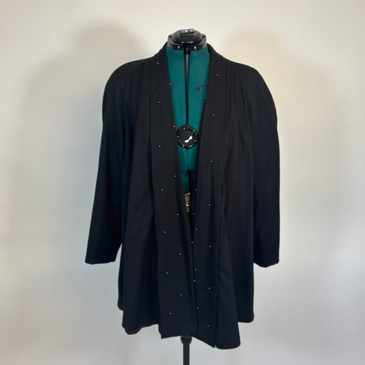 Vintage Black Longline Blazer with Navy Beading Detail