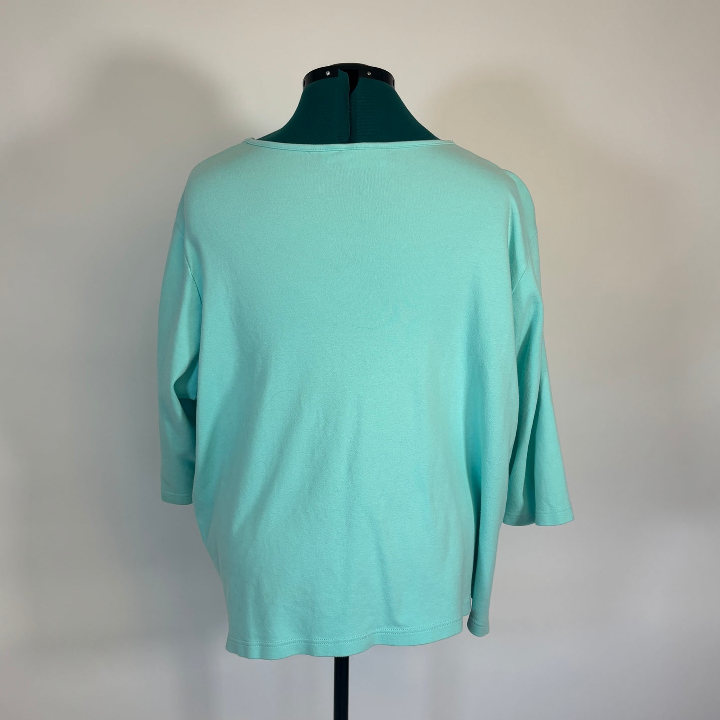Vintage Mint Blue 3/4 Length Sleeve Top with Braided and Rhinestone Neckline