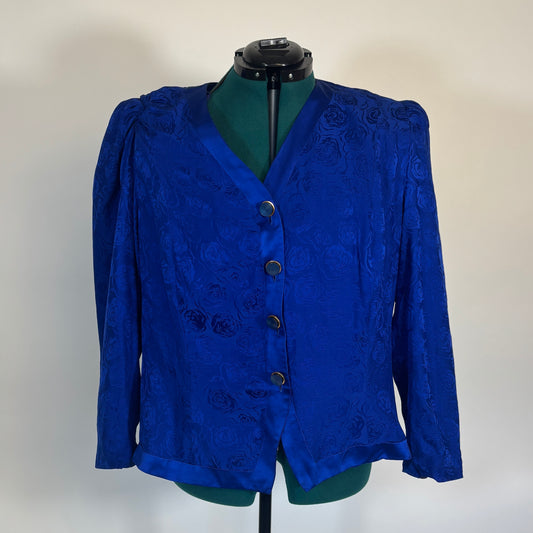 Vintage Blue Floral Brocade Button Front Top