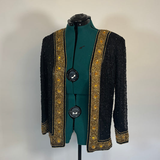 Vintage Black and Gold Beaded Open Front Top