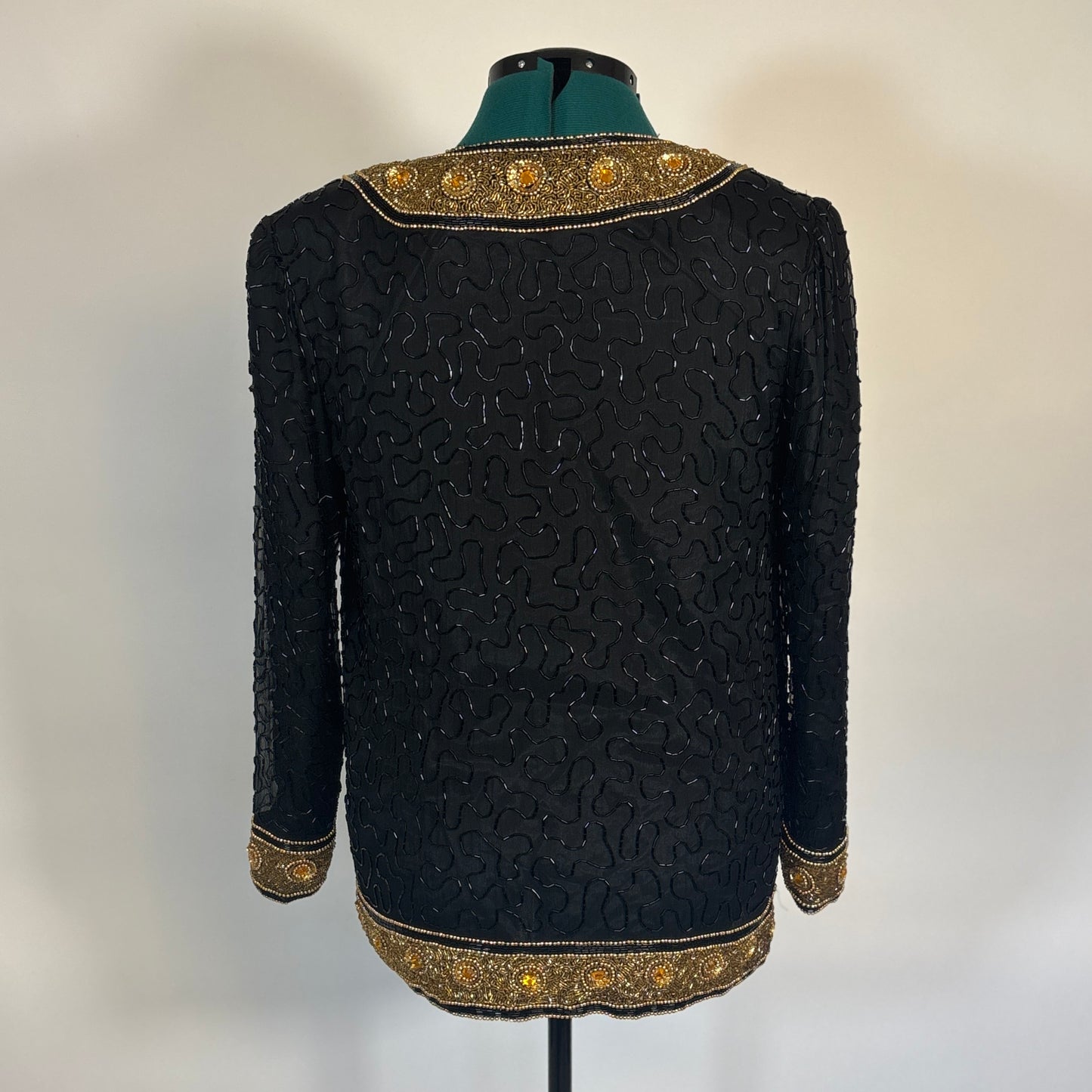 Vintage Black and Gold Beaded Open Front Top