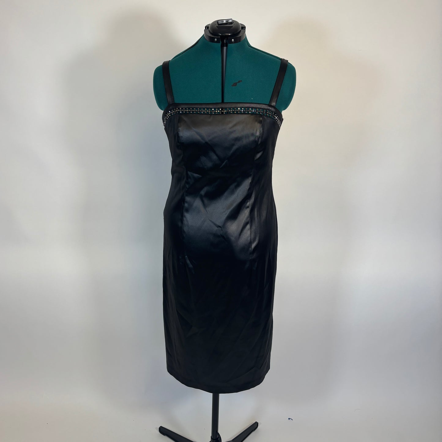 Vintage Black Satin Party Dress with Beaded Detail