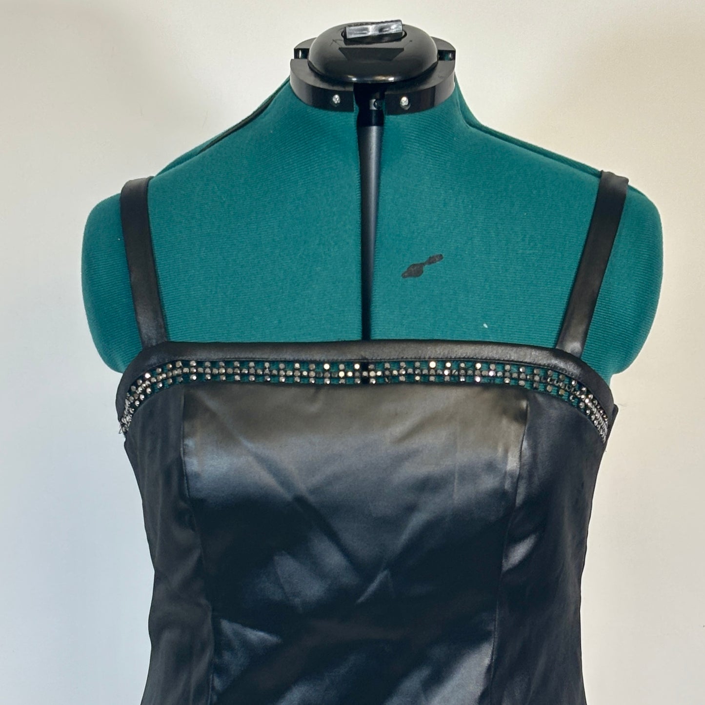 Vintage Black Satin Party Dress with Beaded Detail