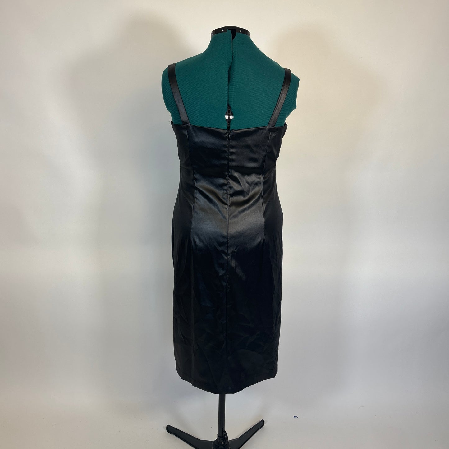 Vintage Black Satin Party Dress with Beaded Detail
