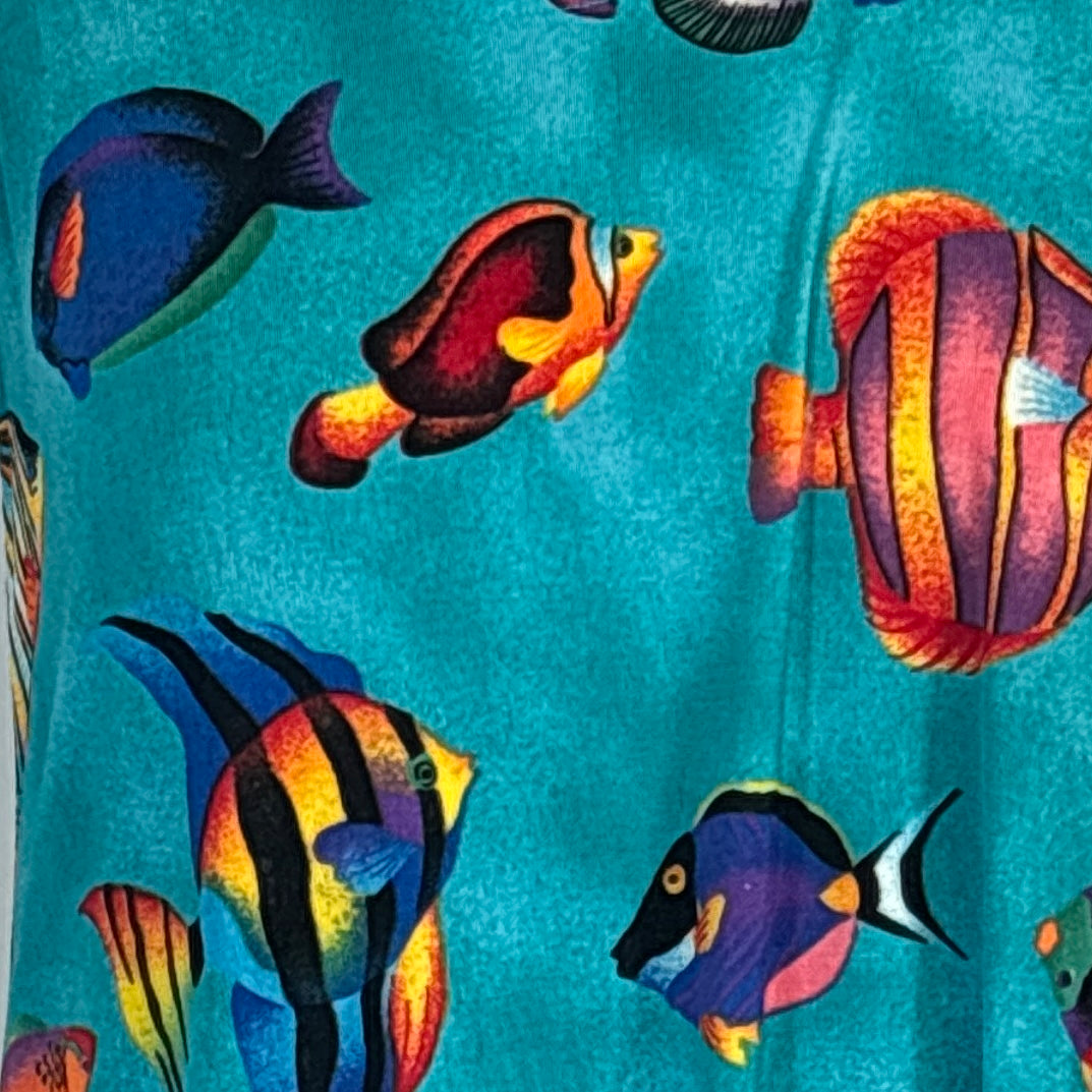 Vintage Teal Fish Print Midi Dress