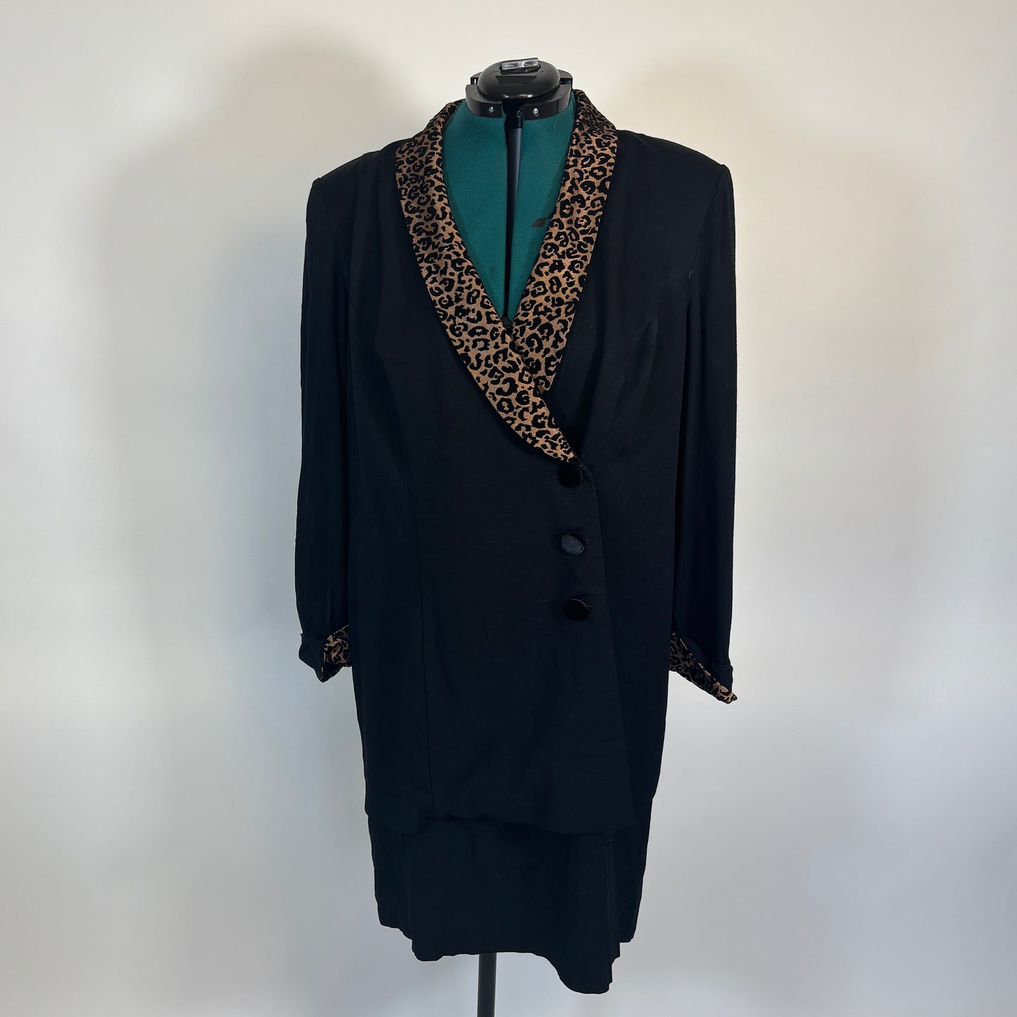 Vintage Lois Snyder Black Blazer Dress with Leopard Print Details