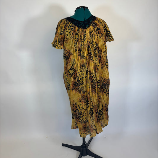 Vintage Yellow and Black Abstract Print Muumuu