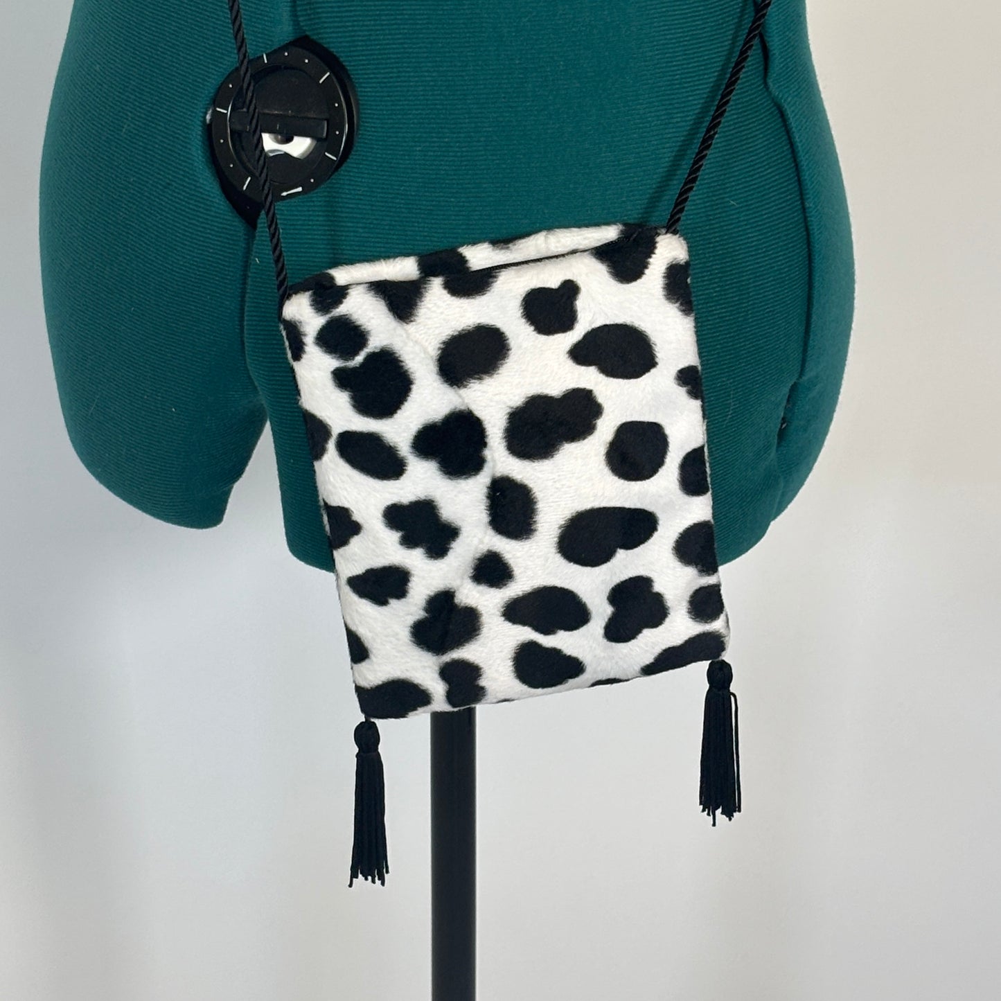 Vintage Faux Fur Cow Print Mini Crossbody Purse