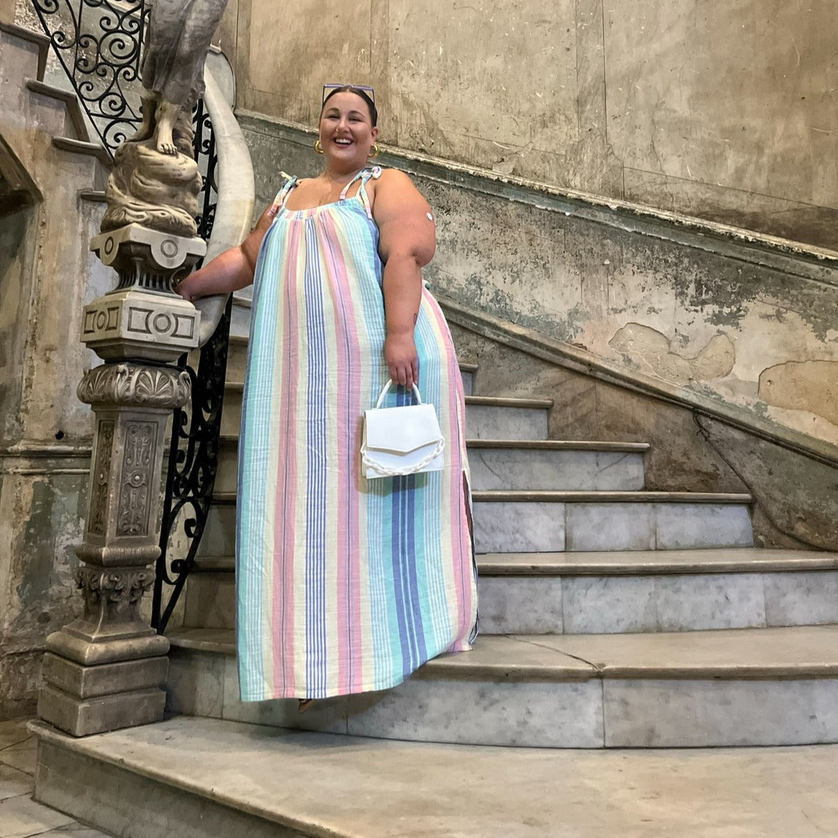 Pastel Vertical Stripe Maxi Dress