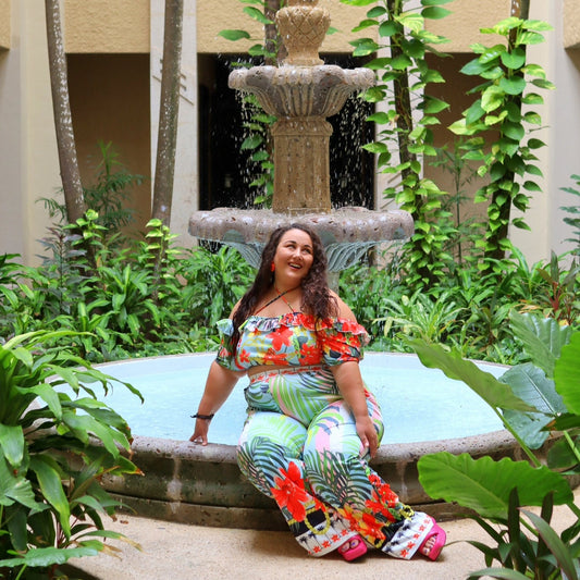 Tropical Print Wide Leg Pant and Crop Top Set