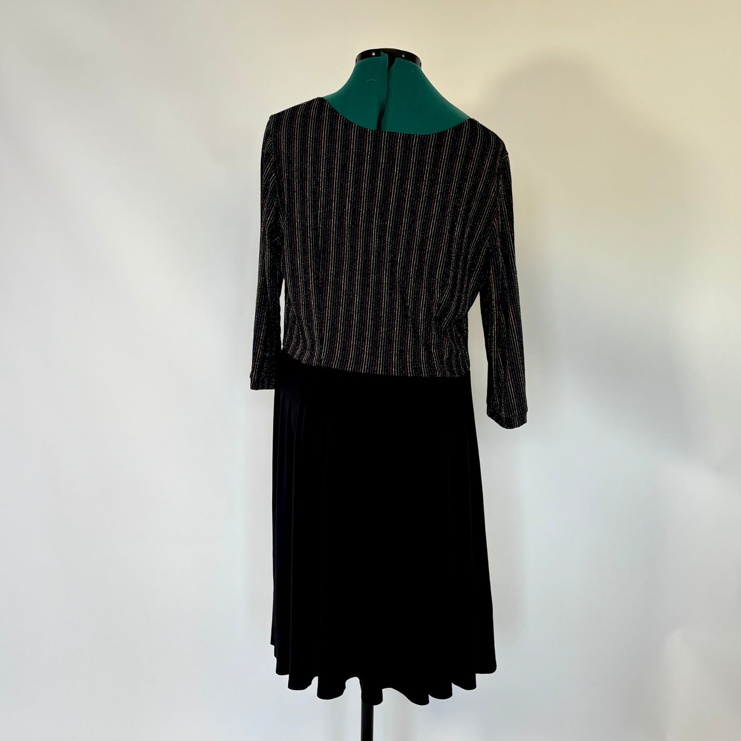 Vintage Black Fit and Flare Dress with Rainbow Metallic Stripes