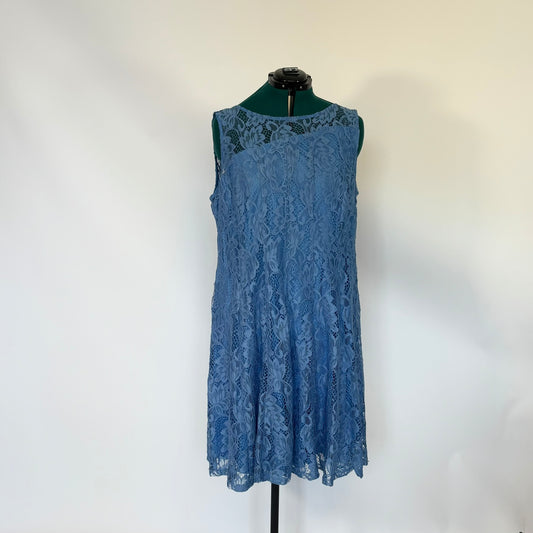 Blue Lace Overlay A-Line Dress