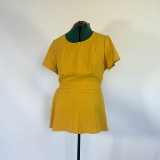 Mustard Yellow Peplum Top with Tie Belt