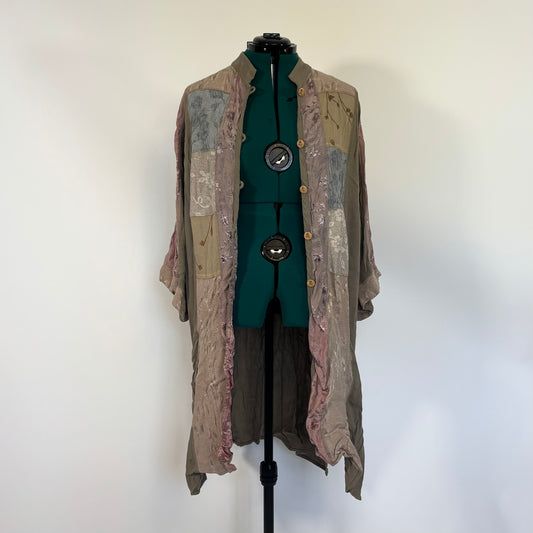 Vintage Button Front Patchwork Duster