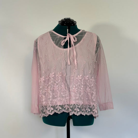 Vintage Baby Pink Mesh Cardigan and Matching Shirt Set