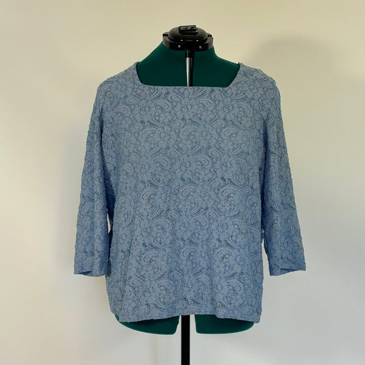 Vintage Light Blue Semi Sheer Floral 3/4 Length Sleeve Shirt